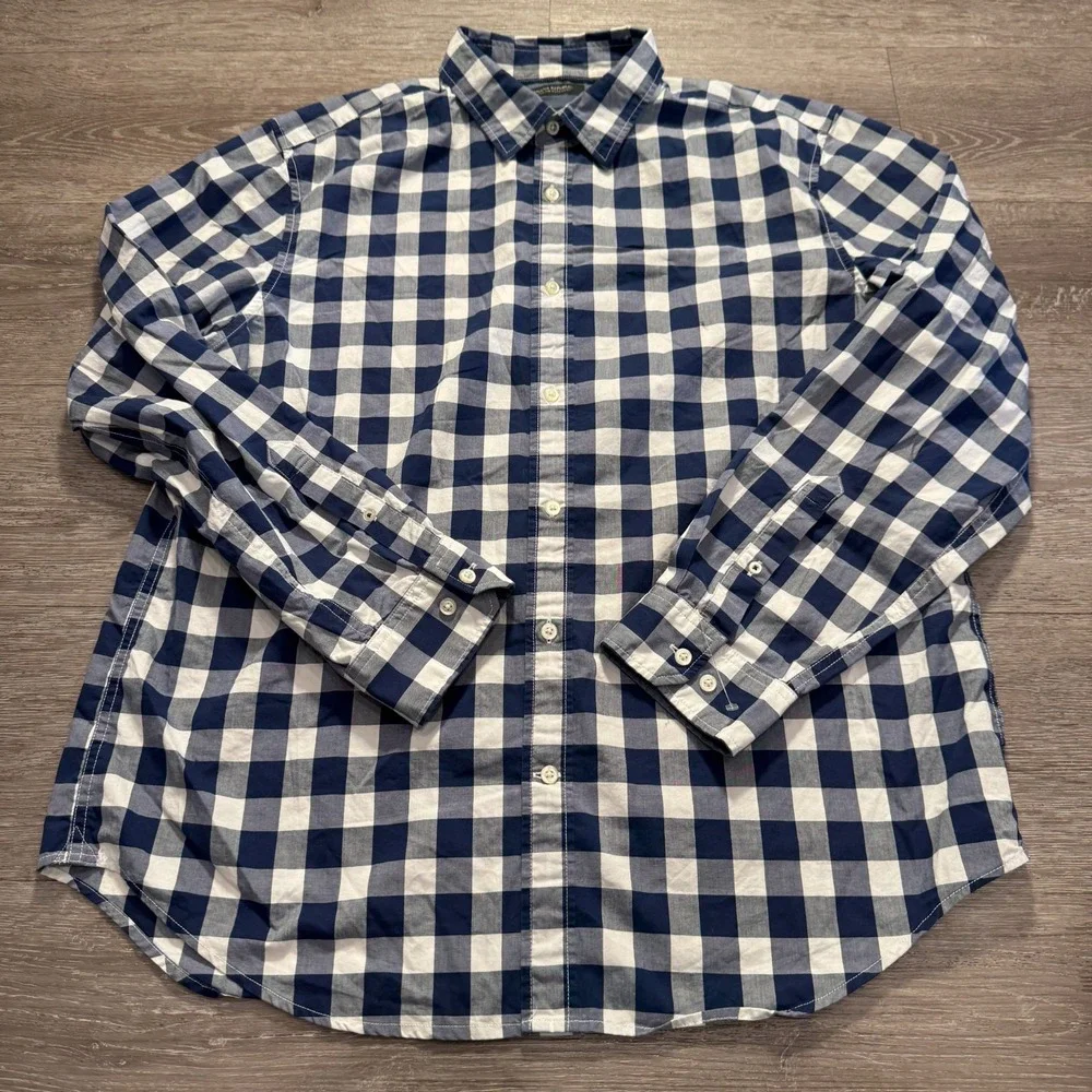 Banana Republic Shirt Mens XL Blue Cotton Camden Fit Gingham Plaid Casual Preppy